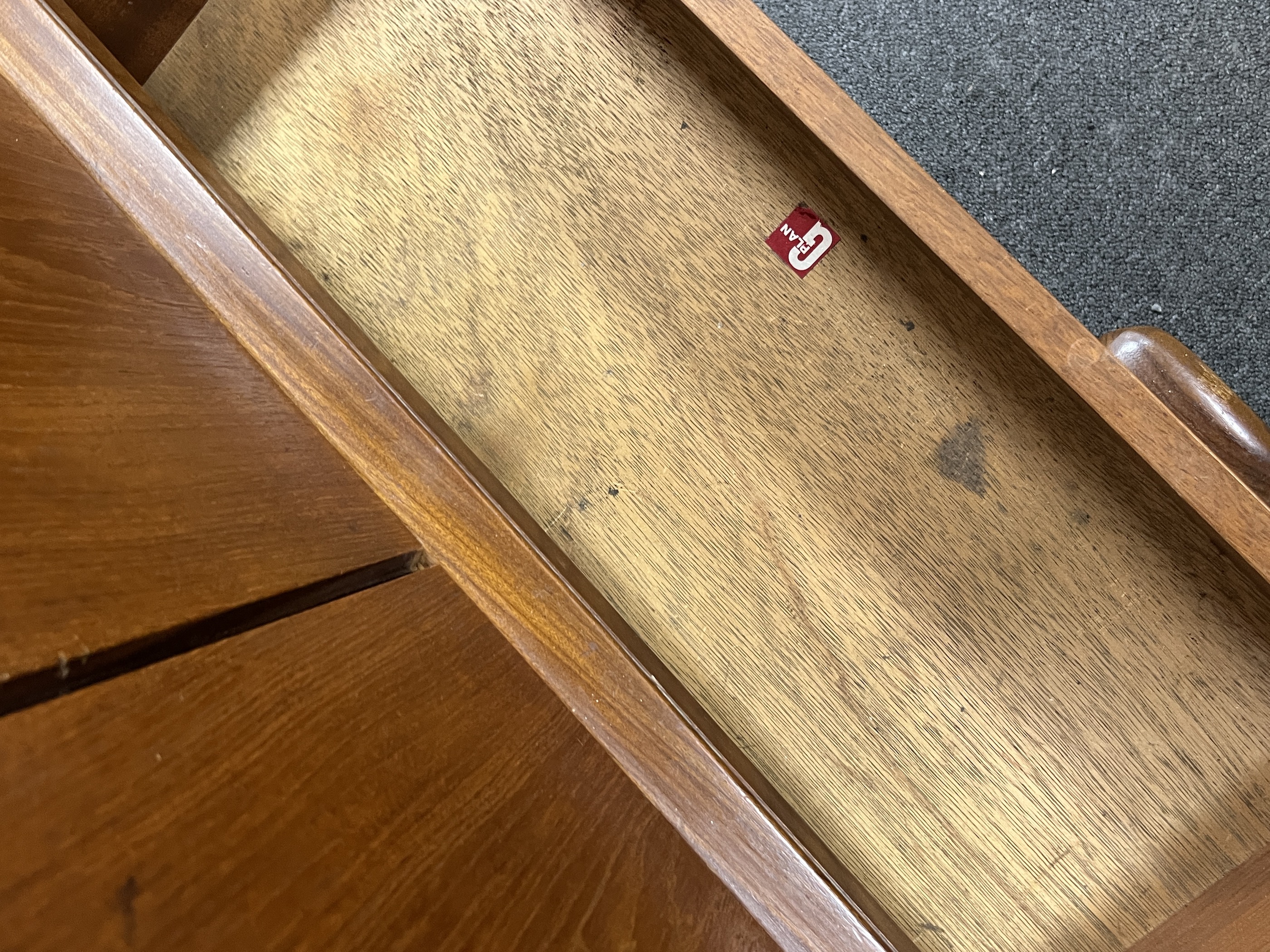 A mid century teak sideboard, length 145cm, width 45cm, height 81cm